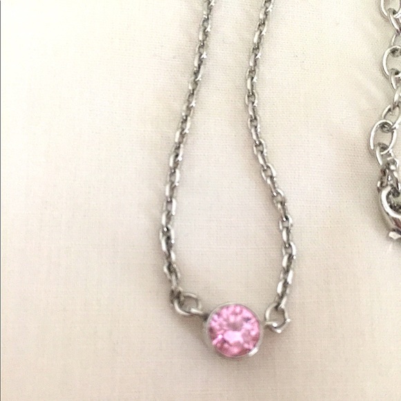 Round Faceted Pink Crystal/Silver Chain Necklace - Picture 1 of 5